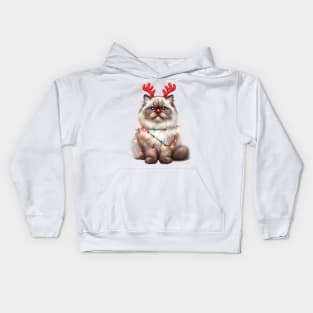 Christmas Red Nose Himalayan Cat Kids Hoodie